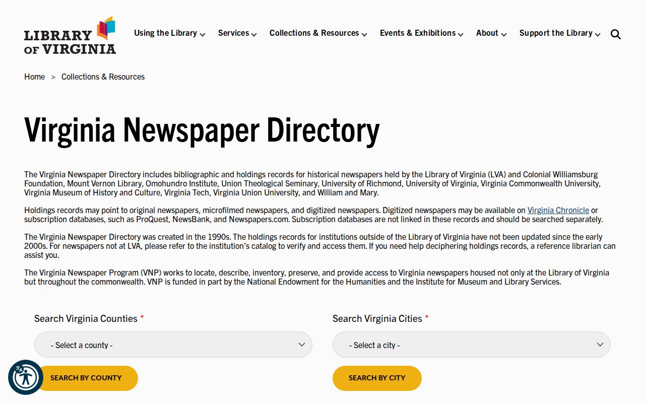 Petersburg city directory companion, Petersburg newspaper bibliography at the Library of Virginia