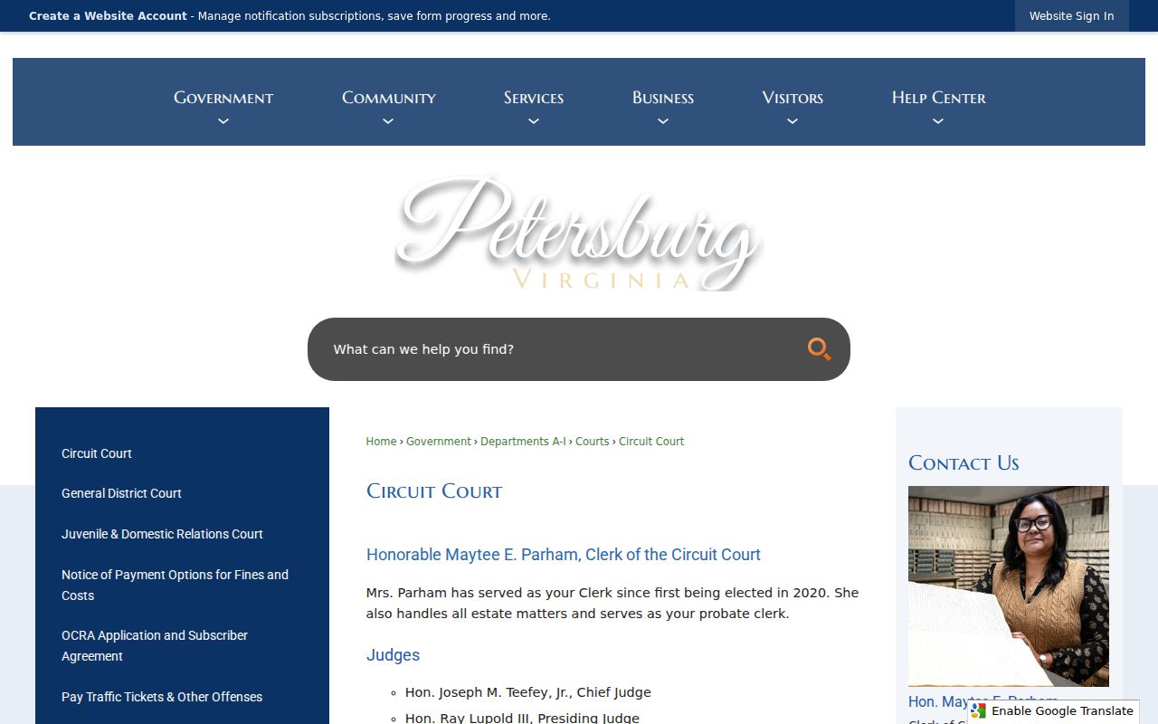Petersburg residents directory view of Circuit Court records access