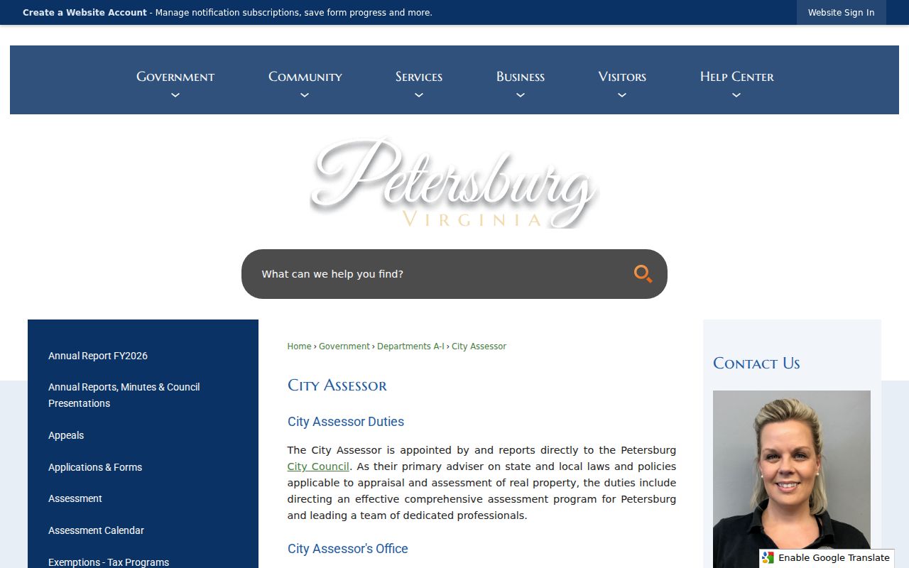 Petersburg residents directory view of the City Assessor source