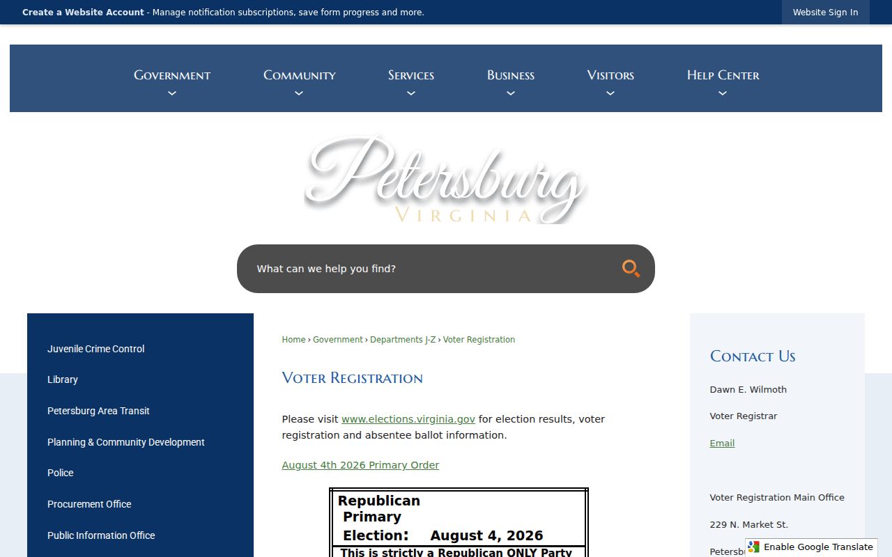 Petersburg residents directory view of voter registration source