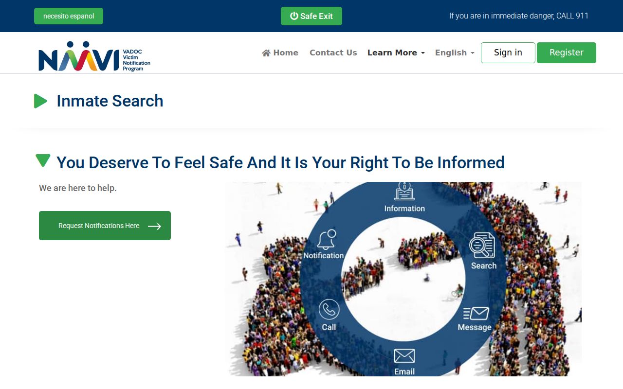 Petersburg residents directory view of Virginia DOC NAAVI search