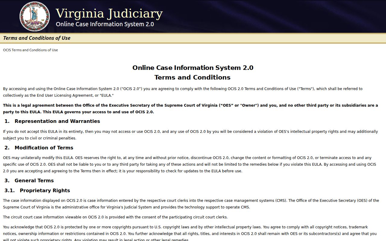 Petersburg residents directory view of Virginia OCIS court search