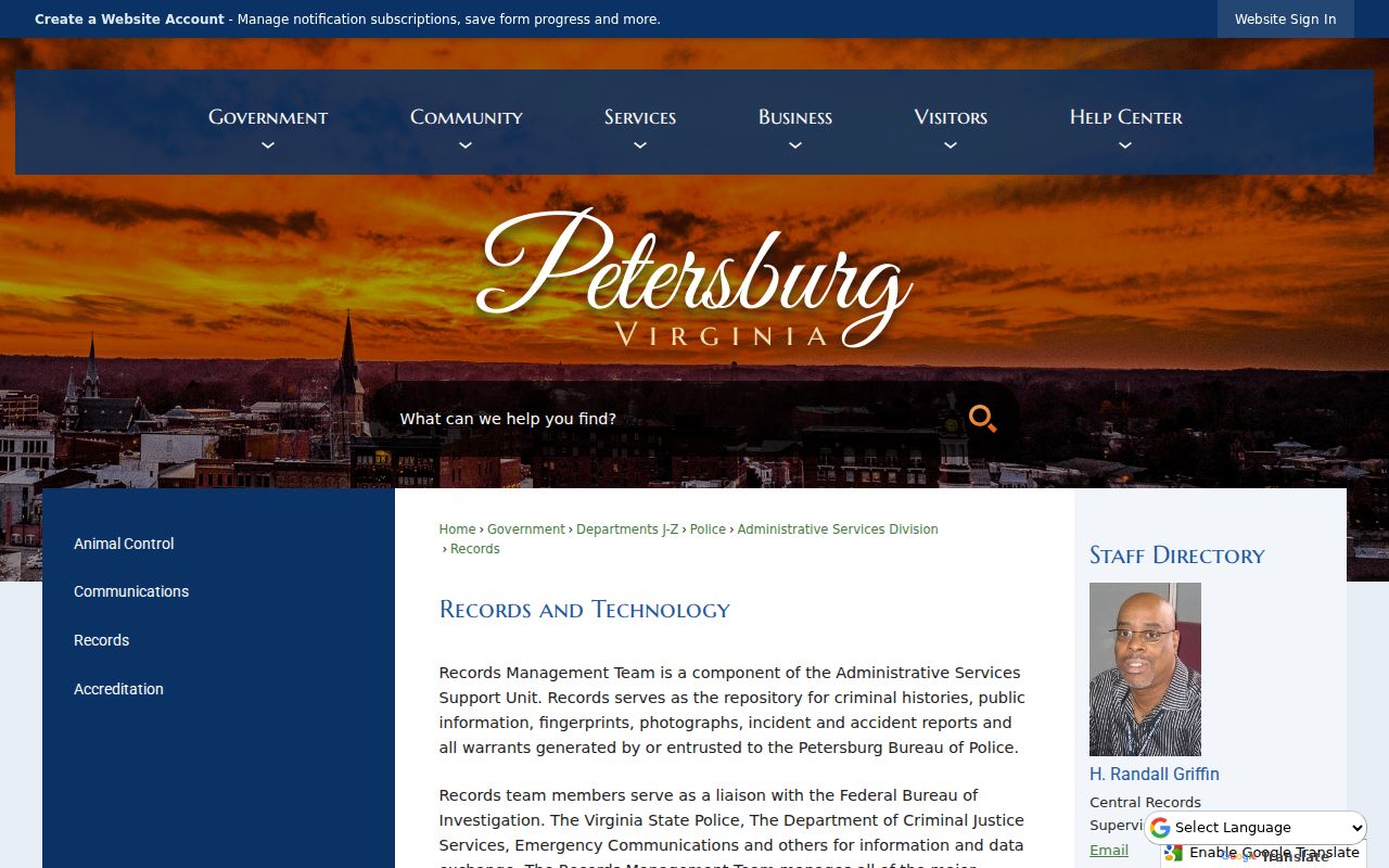 Petersburg neighbors Police Records page for controlled incident and crash record requests
