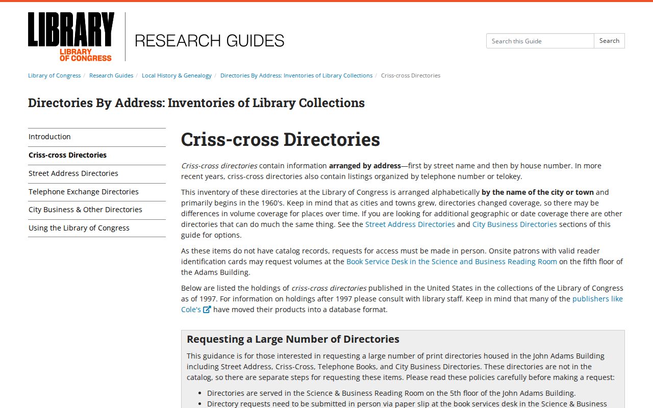 Petersburg previous residents Library of Congress criss-cross directory guide for address-organized research
