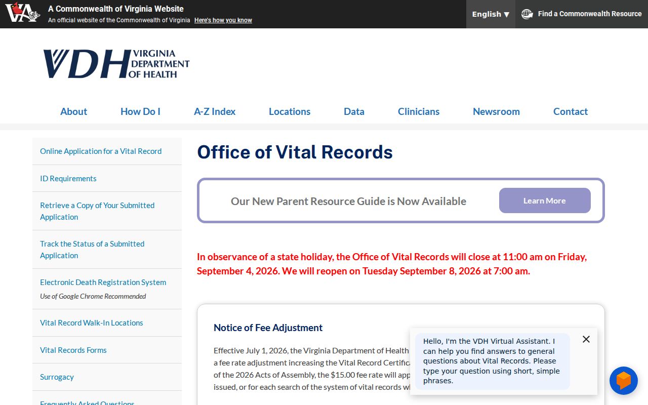 Petersburg resident lookup through Virginia Vital Records