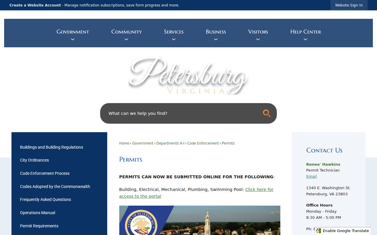 Petersburg street directory permits page for address-linked construction records
